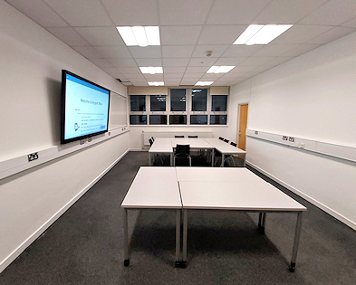 Seminar room, dark outside