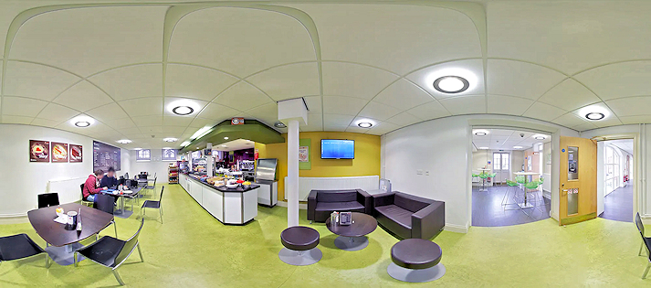 A widescreen view of the Newton caf