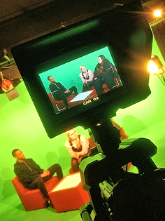 View from behind a TV camera