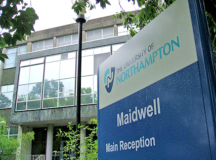 UON external sign with Maidwell reception in the background