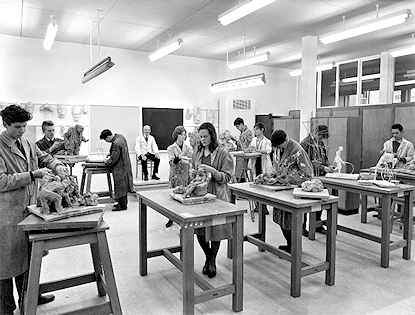 Pottery students in a classroom